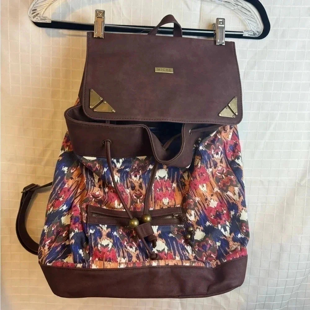 Miche Anita- Colorful purple, orange,red W Brown Drawstring Backpack